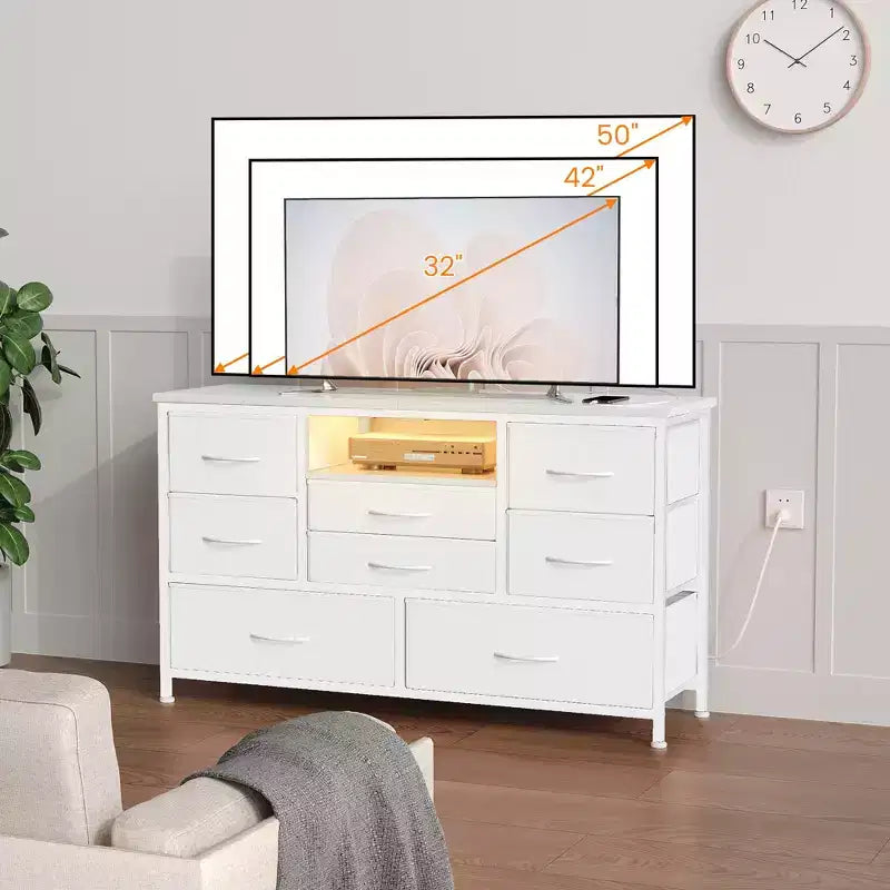 8-Drawer Dresser TV Stand with LED Lighting and Power Outlets