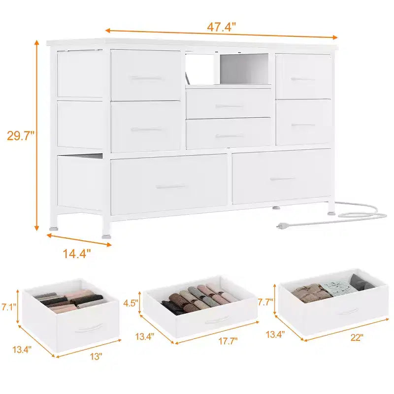 8-Drawer Dresser TV Stand with LED Lighting and Power Outlets