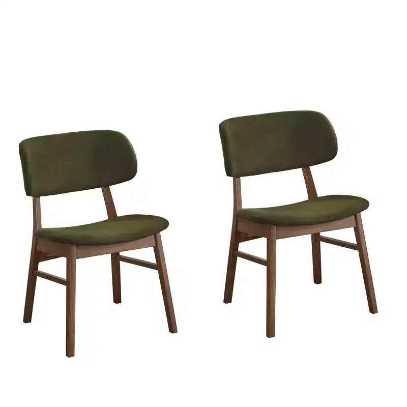 Set of 2 Mid-Century Modern Dining Chairs, Green & Walnut