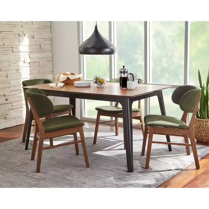 Set of 2 Mid-Century Modern Dining Chairs, Green & Walnut