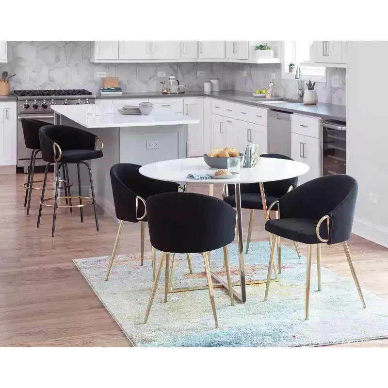 Set of 2 Velvet Dining Chairs with Gold Steel Frame