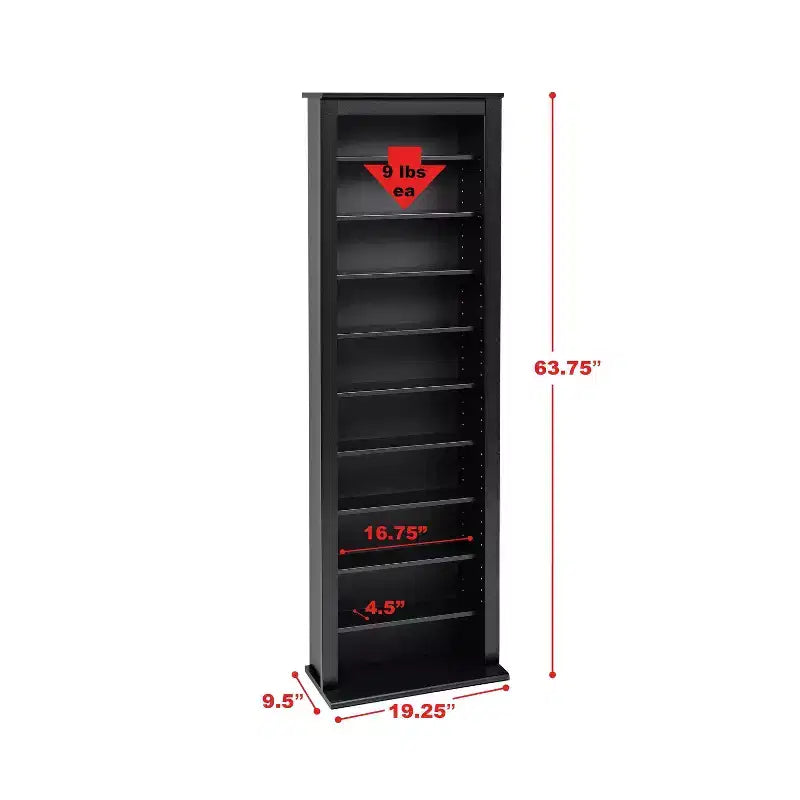 Slim Barrister Tower – Black Media Storage Cabinet with Adjustable Shelves
