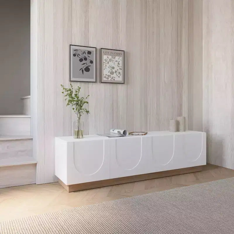 TV Stand for TVs up to 80" White – Modern Console with Adjustable Shelves & Cable Management