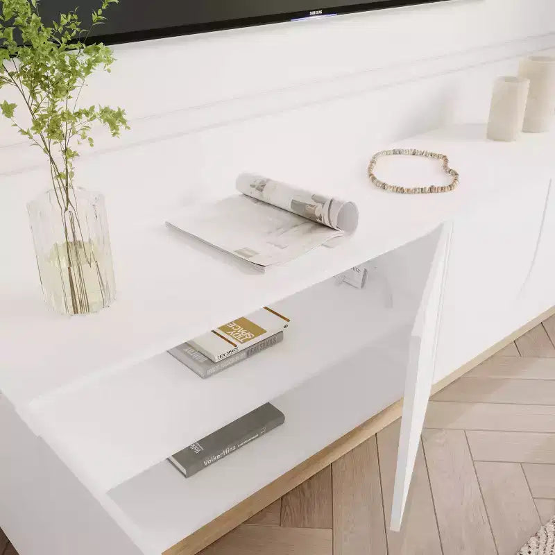 TV Stand for TVs up to 80" White – Modern Console with Adjustable Shelves & Cable Management