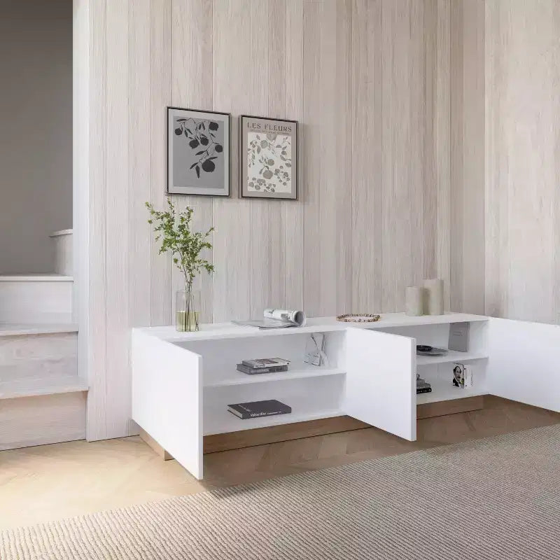 TV Stand for TVs up to 80" White – Modern Console with Adjustable Shelves & Cable Management