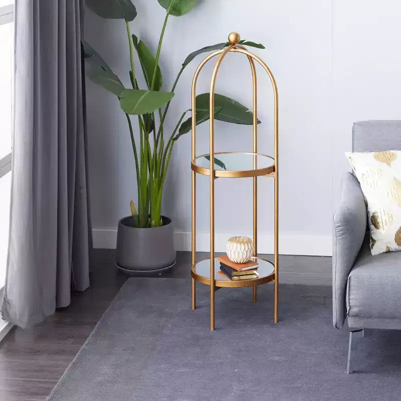 Olivia & May Glam Metal Shelving Unit Gold: Luxury Storage, No Assembly, 2-Tier Bookcase