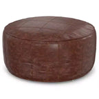 Pouf rond en cuir de 34 po – Cuir de buffle véritable marron vieilli