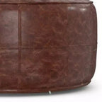 Pouf rond en cuir de 34 po – Cuir de buffle véritable marron vieilli