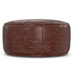 Pouf rond en cuir de 34 po – Cuir de buffle véritable marron vieilli