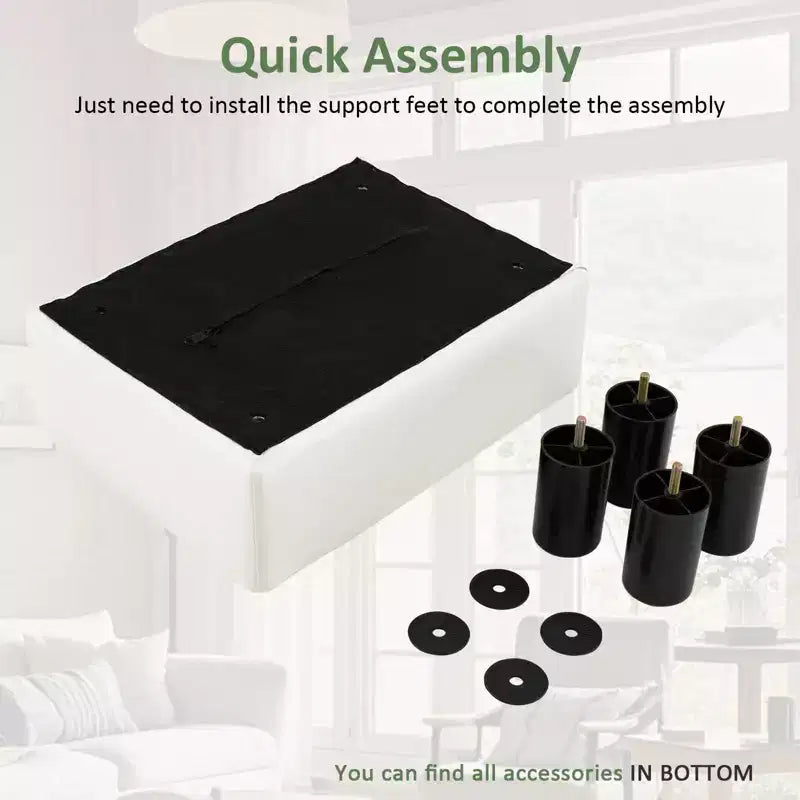 PU Leather Ottoman Rectangular Footrest with Hidden Storage