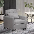 Convertible Sofa Lounger Chair Bed with Adjustable Backrest, Tufted Fabric Upholstery, and Pillow, Gray