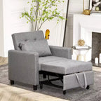 Lit de Chaise Longue Canapé Convertible avec Dossier Réglable, Rembourrage en Tissu Capitonnage et Oreiller, Gris