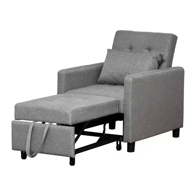 Convertible Sofa Lounger Chair Bed with Adjustable Backrest, Tufted Fabric Upholstery, and Pillow, Gray