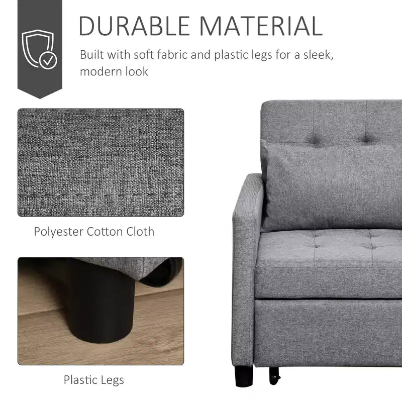 Convertible Sofa Lounger Chair Bed with Adjustable Backrest, Tufted Fabric Upholstery, and Pillow, Gray
