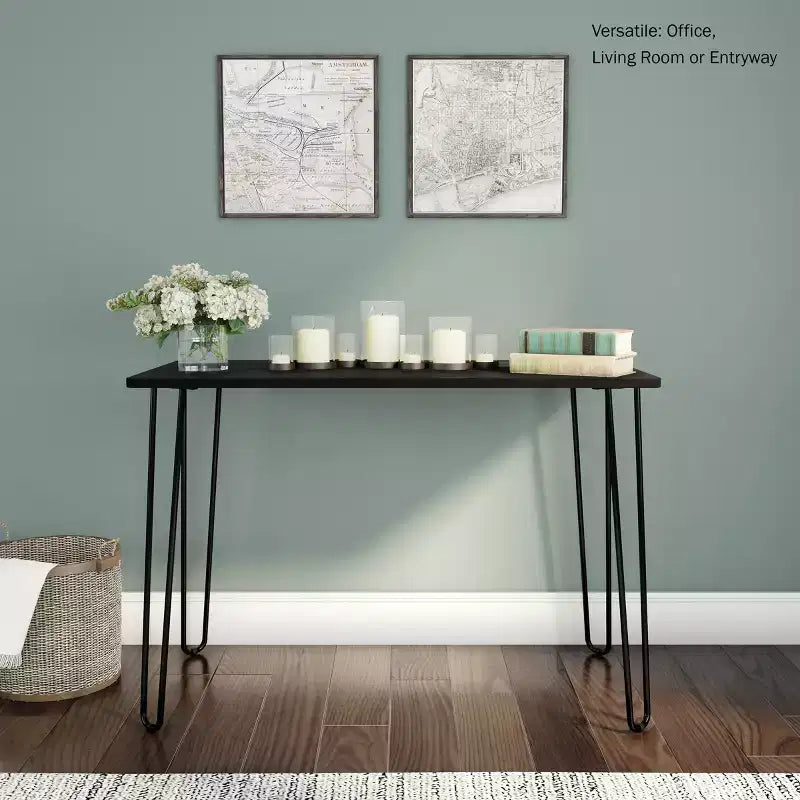 Modern Industrial Desk with Hairpin Legs, Woodgrain-Look Top and Steel Frame