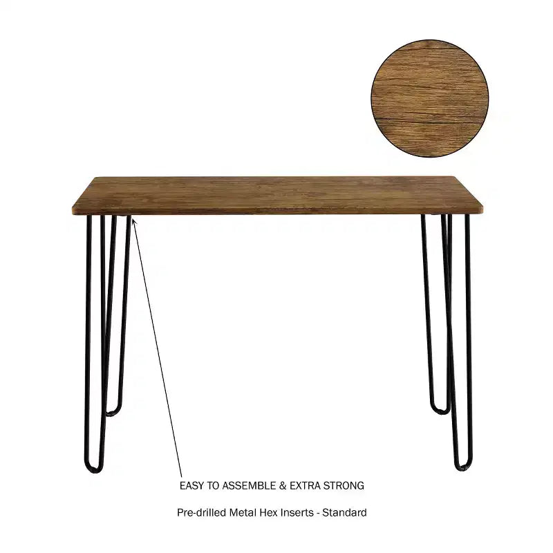 Modern Industrial Desk with Hairpin Legs, Woodgrain-Look Top and Steel Frame