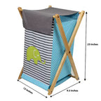 Panier à linge Éléphants Aqua/Lime/Gris avec cadre en bois