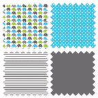 Panier à linge Éléphants Aqua/Lime/Gris avec cadre en bois