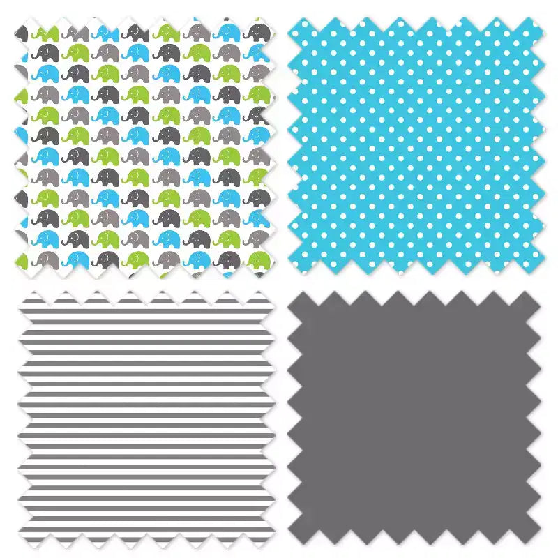 Elephants Aqua/Lime/Gray Laundry Hamper with Wooden Frame