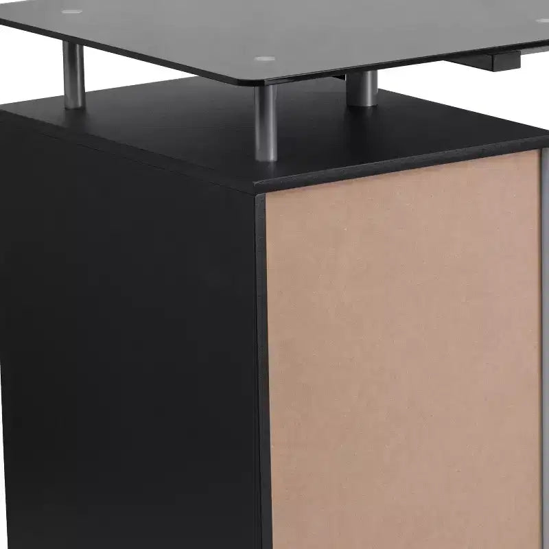 Black Glass Computer Desk with Three Drawer Pedestal