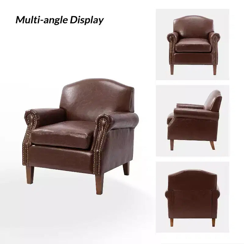 Set of 2 Transitional Vegan Leather Armchairs with Nailhead Trim