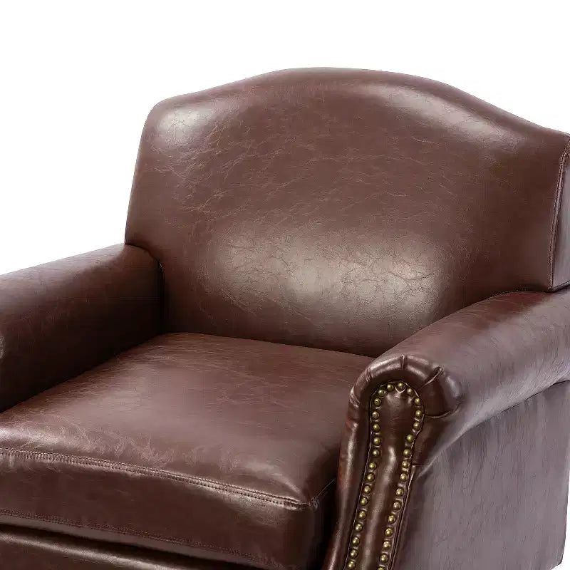 Set of 2 Transitional Vegan Leather Armchairs with Nailhead Trim