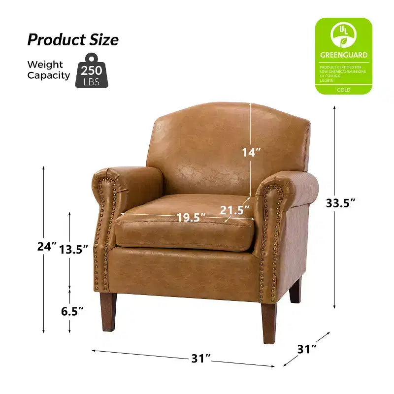 Set of 2 Transitional Vegan Leather Armchairs with Nailhead Trim