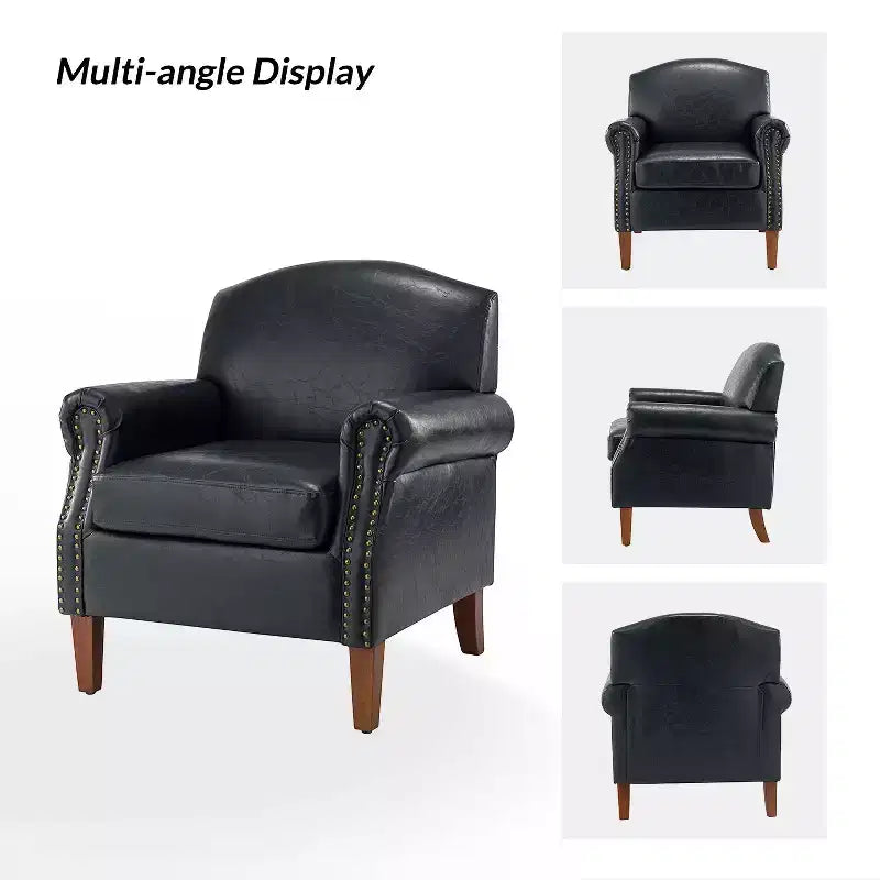 Set of 2 Transitional Vegan Leather Armchairs with Nailhead Trim