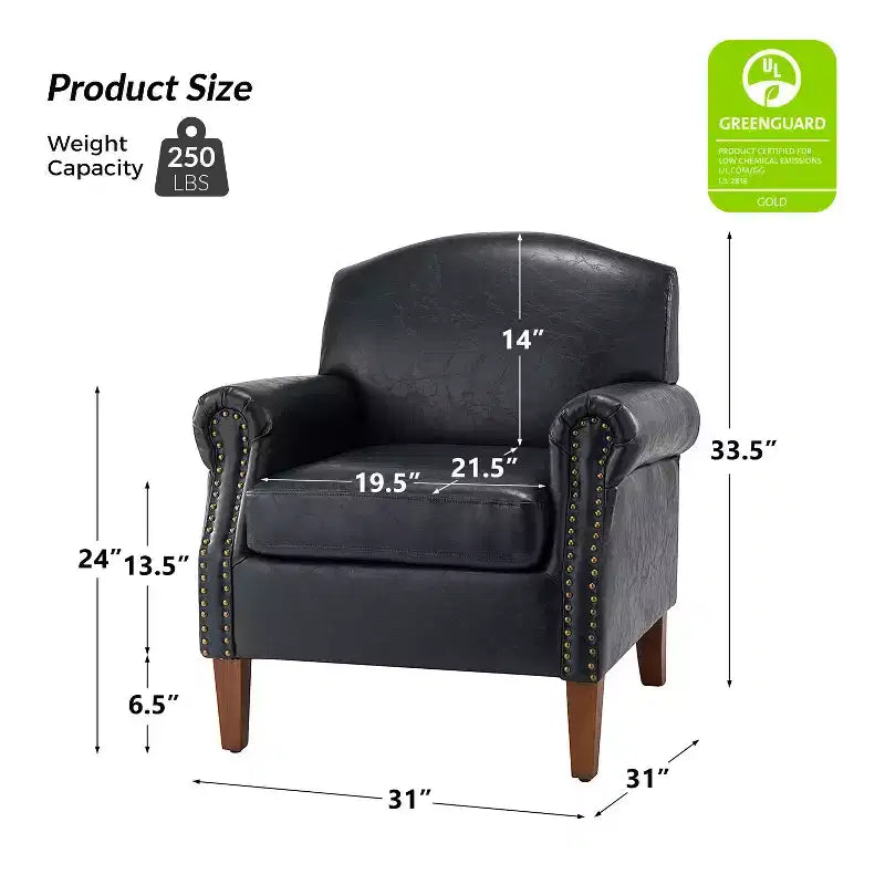 Set of 2 Transitional Vegan Leather Armchairs with Nailhead Trim