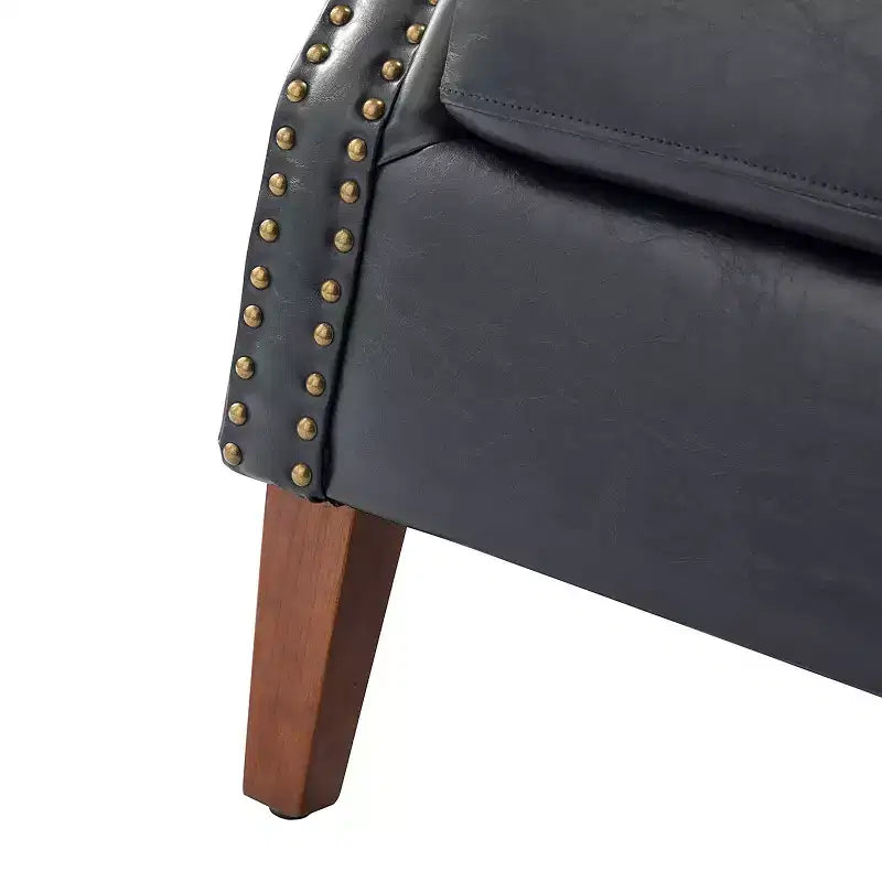 Set of 2 Transitional Vegan Leather Armchairs with Nailhead Trim