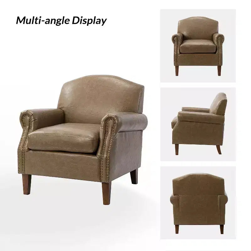Set of 2 Transitional Vegan Leather Armchairs with Nailhead Trim