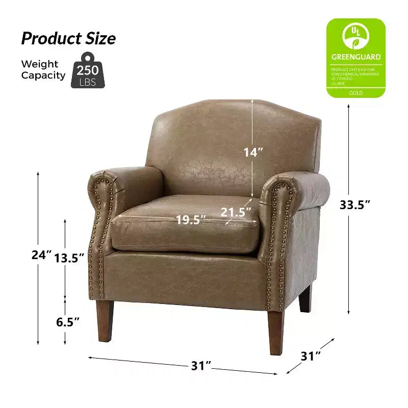 Set of 2 Transitional Vegan Leather Armchairs with Nailhead Trim