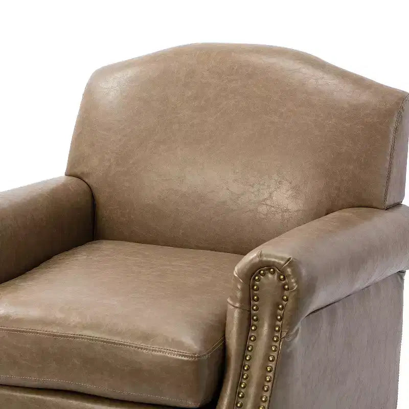 Set of 2 Transitional Vegan Leather Armchairs with Nailhead Trim