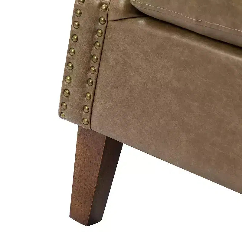 Set of 2 Transitional Vegan Leather Armchairs with Nailhead Trim