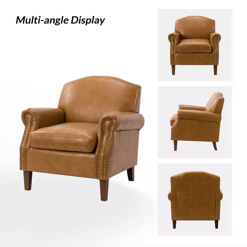 Set of 2 Transitional Vegan Leather Armchairs with Nailhead Trim