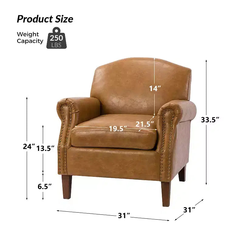 Set of 2 Transitional Vegan Leather Armchairs with Nailhead Trim