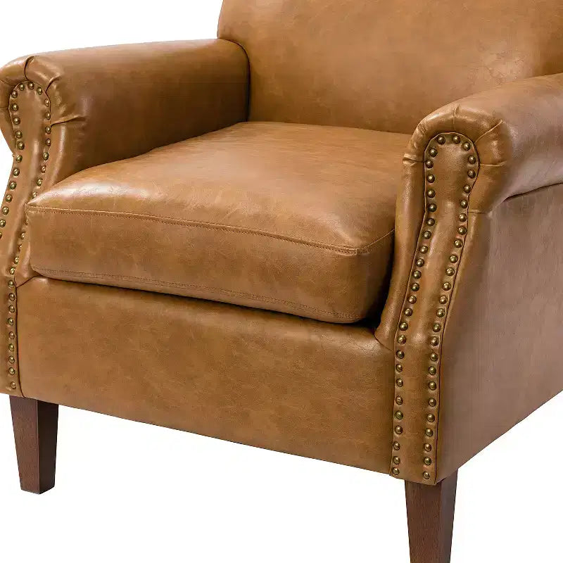 Set of 2 Transitional Vegan Leather Armchairs with Nailhead Trim