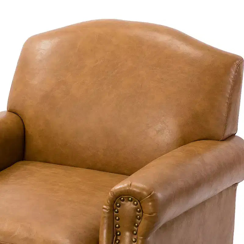 Set of 2 Transitional Vegan Leather Armchairs with Nailhead Trim