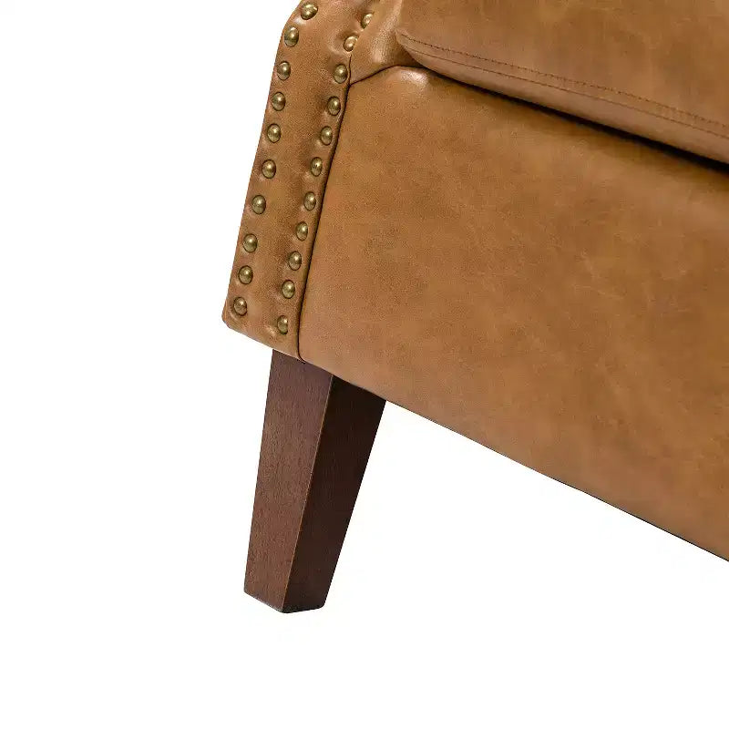Set of 2 Transitional Vegan Leather Armchairs with Nailhead Trim