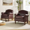 Set of 2 Transitional Vegan Leather Armchairs with Nailhead Trim