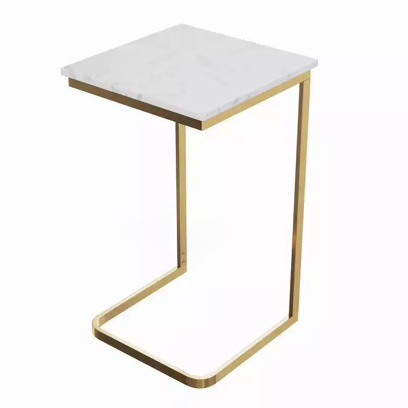 C-Shaped End Table with Marble Top and Gold Iron Frame