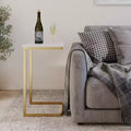 C-Shaped End Table with Marble Top and Gold Iron Frame