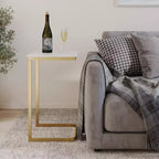 Table d'appoint en C avec plateau en marbre et cadre en fer doré