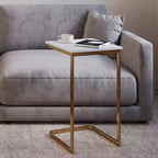Table d'appoint en C avec plateau en marbre et cadre en fer doré