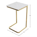 Table d'appoint en C avec plateau en marbre et cadre en fer doré