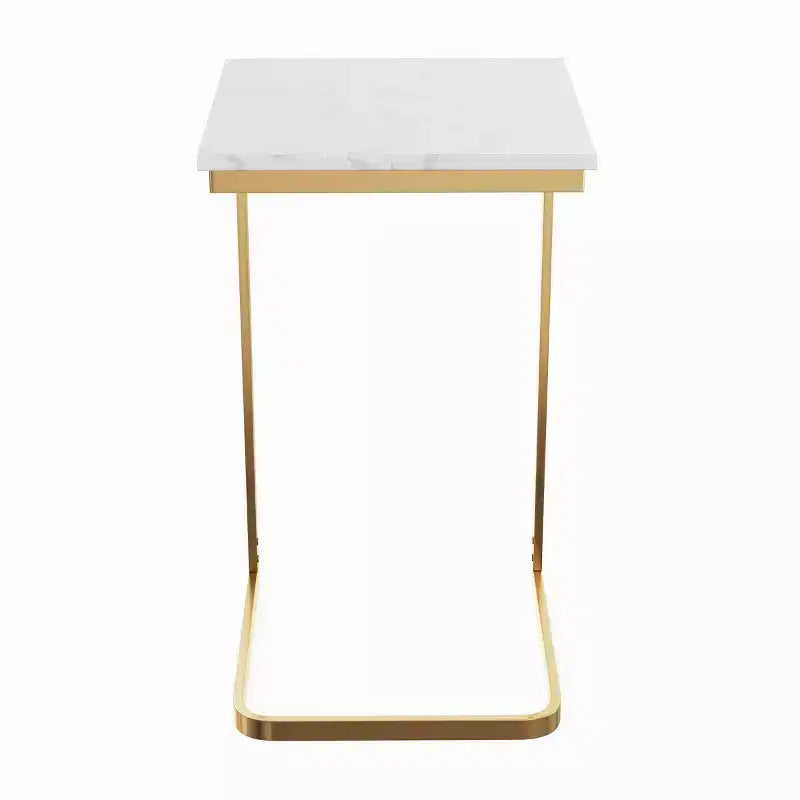 C-Shaped End Table with Marble Top and Gold Iron Frame