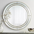Round Beveled Wall Mirror with Matte Champagne Frame, 31.75 Inch