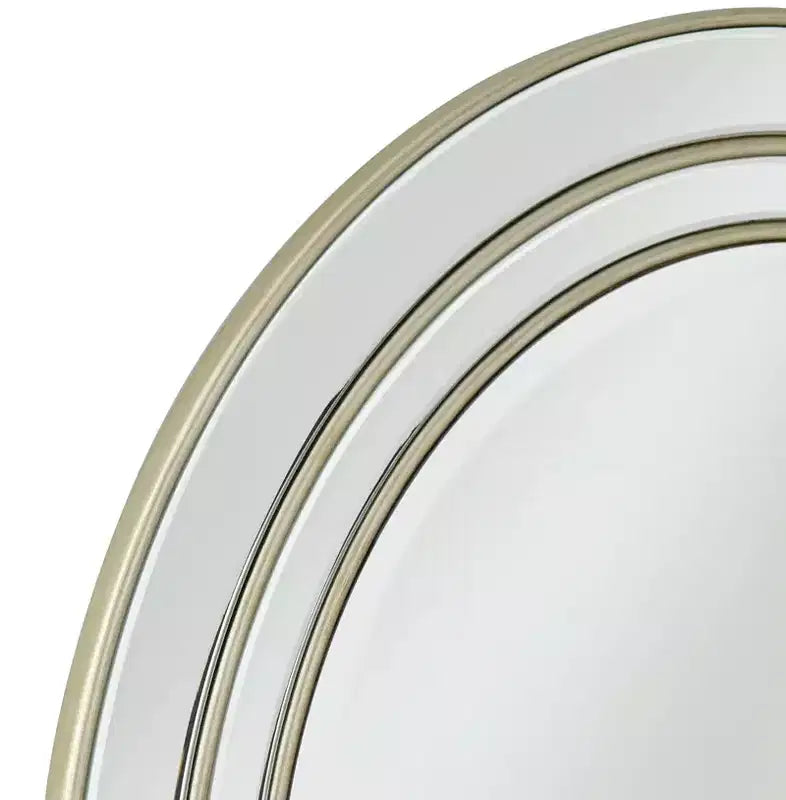 Round Beveled Wall Mirror with Matte Champagne Frame, 31.75 Inch