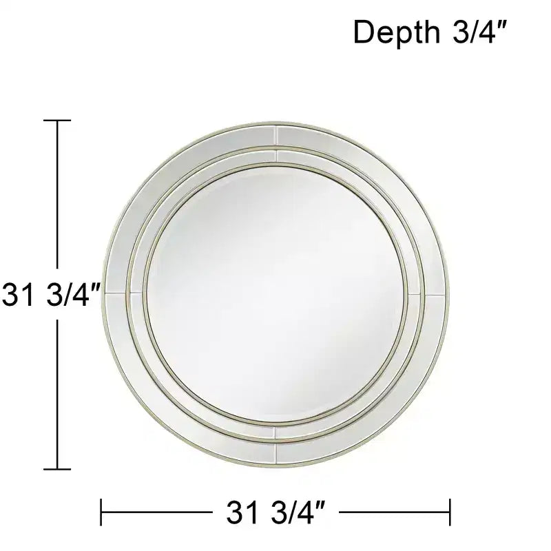 Round Beveled Wall Mirror with Matte Champagne Frame, 31.75 Inch