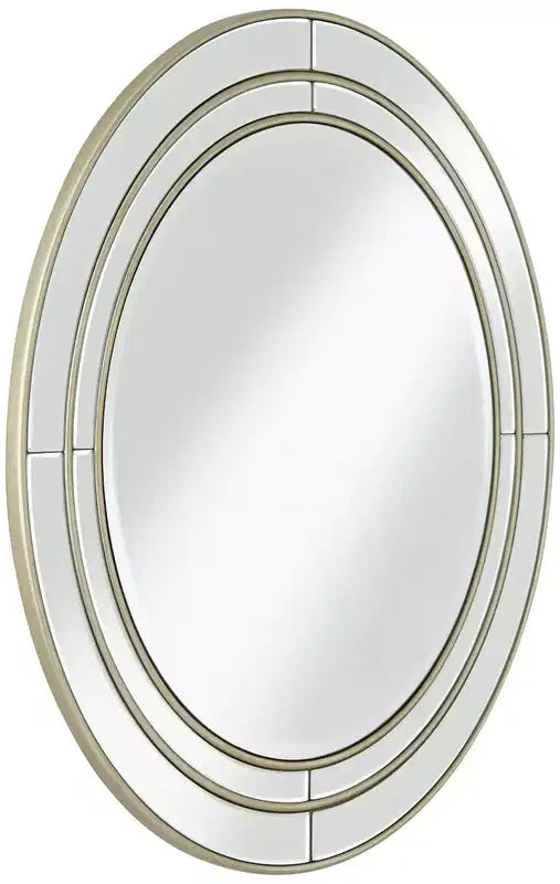 Round Beveled Wall Mirror with Matte Champagne Frame, 31.75 Inch